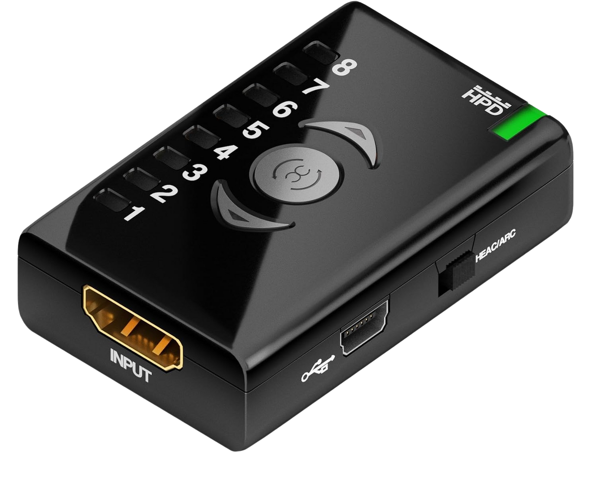 Partea de intrare a Dr HDMI cu intrare HDMI, port Mini-USB și comutator HEAC/ARC