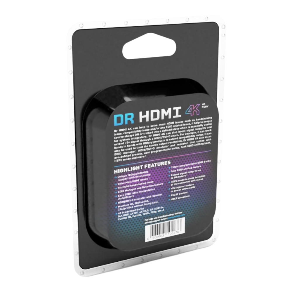 Ambalajul Dr HDMI 4K, spate, cu specificațiile