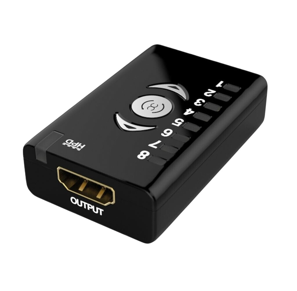 Partea de ieșire a Dr HDMI cu ieșire HDMI și LED-urile băncilor 1–8