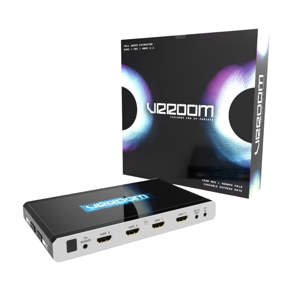 HDfury VRROOM, matrice HDMI 2.1 8K și extractor audio, partea din față a cutiei