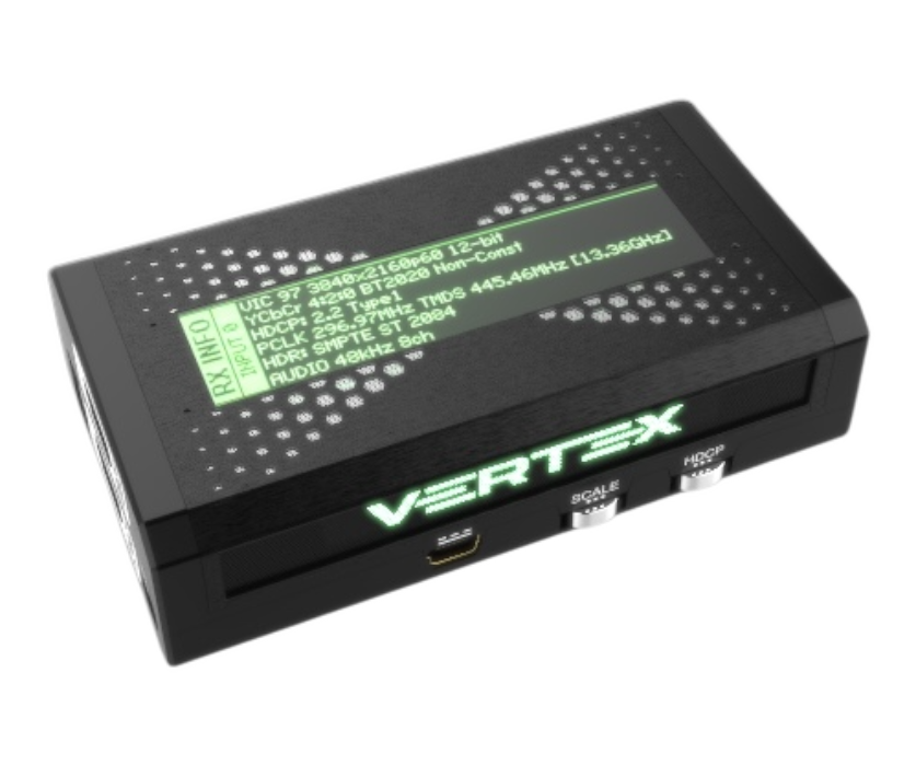 RX INFO al HDfury Vertex pe OLED: 3840x2160p60 12-bit, YCbCr 4:2:0 BT2020, HDCP 2.2, HDR SMPTE ST 2084, audio pe 8 canale