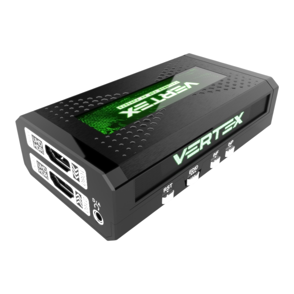 HDfury Vertex, splitter și scaler HDMI 2.0b: ieșiri HDMI, mufă audio D/A și comenzile RST, EDID, INF și INP