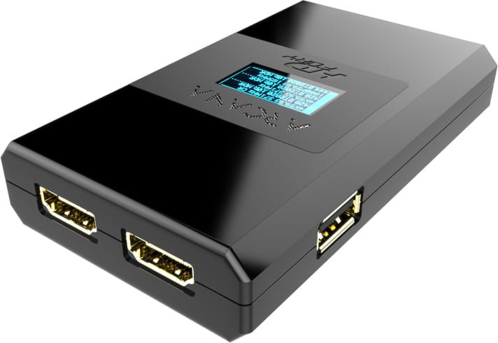 Adaptor eARC HDfury Arcana, vedere frontală cu afișaj OLED